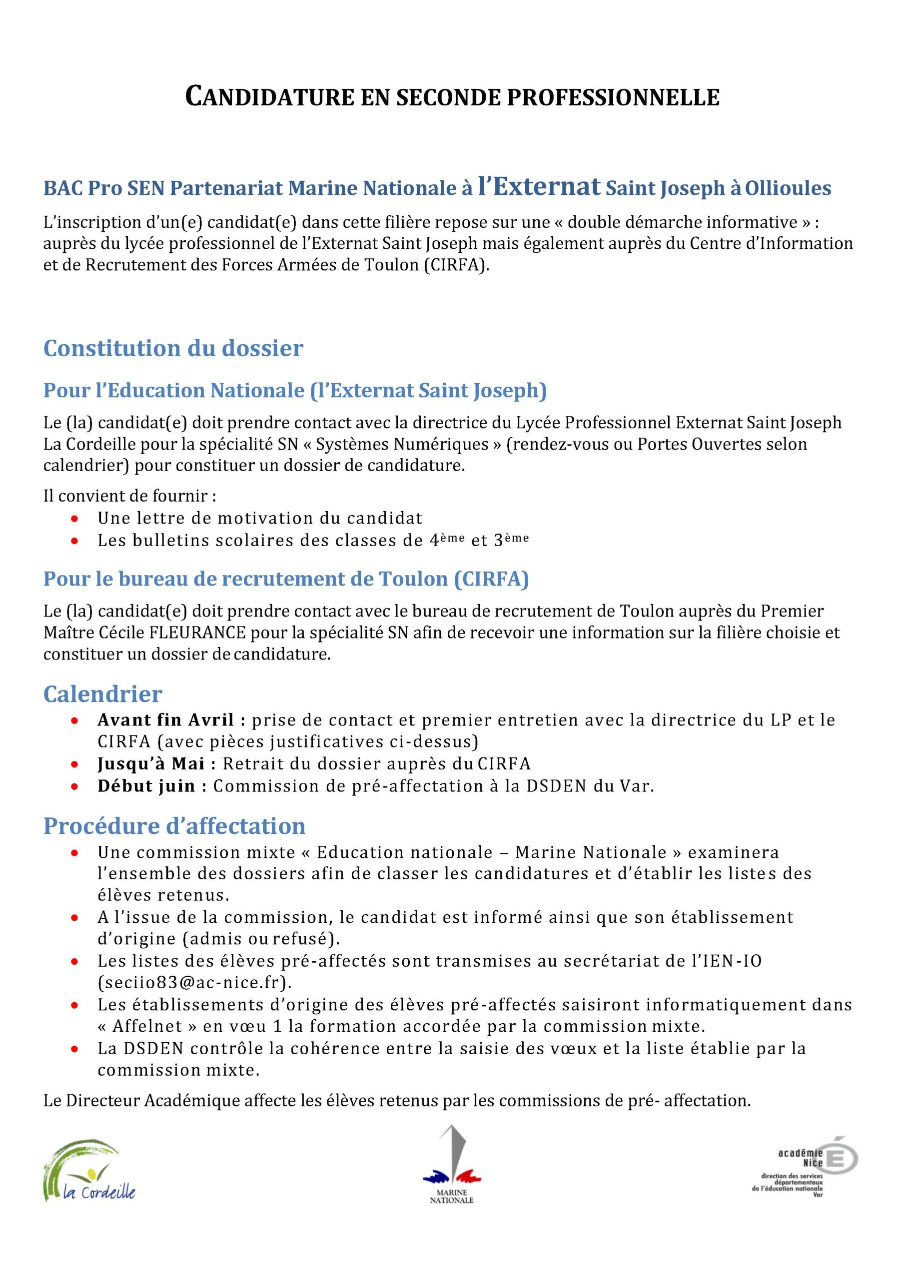 Candidature en seconde professionnelle Lycée pro ESJ-La Cordeille
